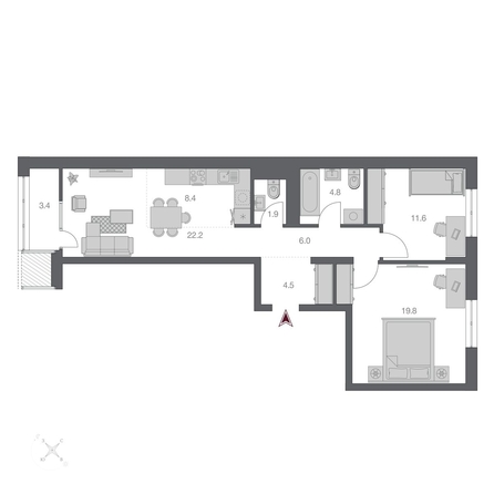 
  Продается 3-комн. квартира, 74.19 м², ЖК Беринг, дом 3
. Фото 1.