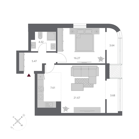 
  Продается 2-комн. квартира 62.66 м², в ЖК Беринг, дом 3. Фото 2.