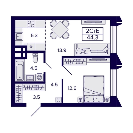 
  Продается 2-комн. квартира, 44.3 м², ЖК Citatum (Цитатум)
. Фото 1.