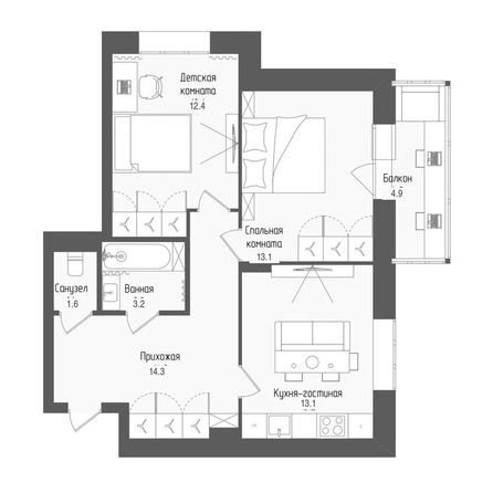 
  Продается 2-комн. квартира 60 м², в ЖК Тетрис, корпус 2. Фото 1.