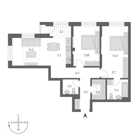 
  Продается 3-комн. квартира 80.5 м², в ЖК ОСКАР, дом 2. Фото 3.