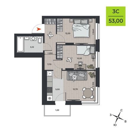 
  Продается 3-комн. квартира 53 м², в ЖК ДНК. Фото 1.