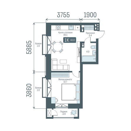 
  Продается 1-комн. квартира 43.8 м², в  Кварталы Немировича, 2 очередь. Фото 2.