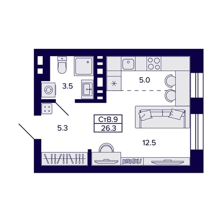 
  Продается студия 26.3 м², в ЖК Сподвижники, дом 1. Фото 4.
