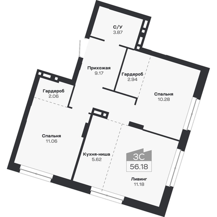 
  Продается 3-комн. квартира 56.18 м², в ЖК Базилик, дом 2. Фото 1.