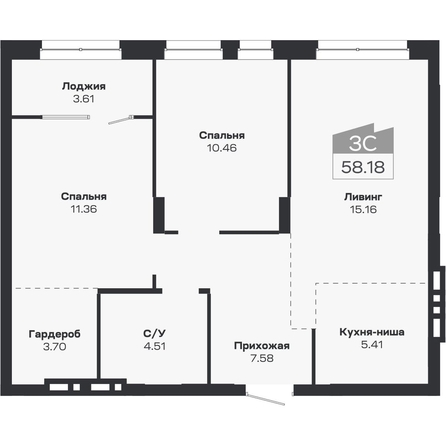 
  Продается 3-комн. квартира 58.18 м², в ЖК Базилик, дом 2. Фото 1.