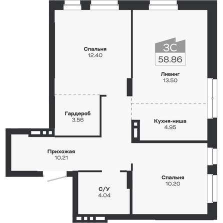
  Продается 3-комн. квартира 58.86 м², в ЖК Базилик, дом 2. Фото 1.