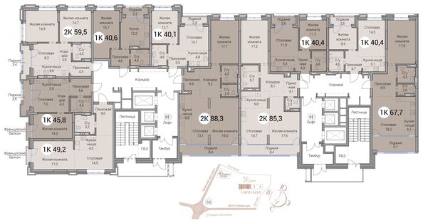 
  Продается 2-комн. квартира 49.2 м², в ЖК Тайм Сквер. Фото 19.