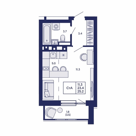 
  Продается студия 25.2 м², в ЖК Горизонт, дом 2. Фото 1.