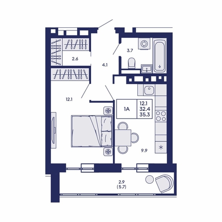 
  Продается 1-комн. квартира 35.3 м², в ЖК Горизонт, дом 2. Фото 2.