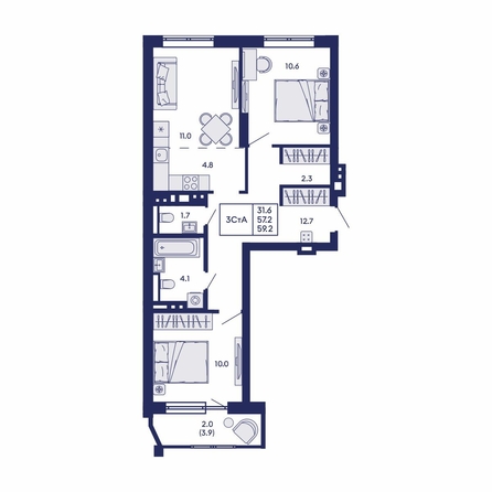 
  Продается 3-комн. квартира 59.2 м², в ЖК Горизонт, дом 2. Фото 1.