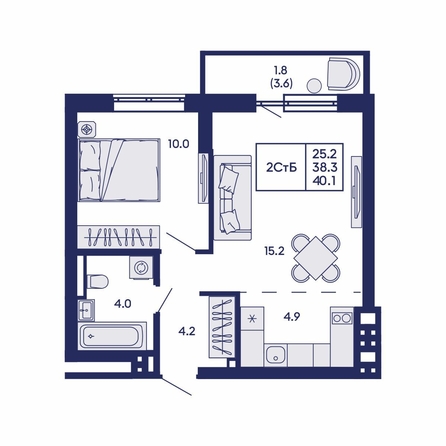 
  Продается 2-комн. квартира 40.1 м², в ЖК Горизонт, дом 2. Фото 1.
