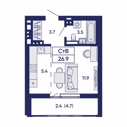 
  Продается студия 26.9 м², в ЖК Горизонт, дом 2. Фото 1.