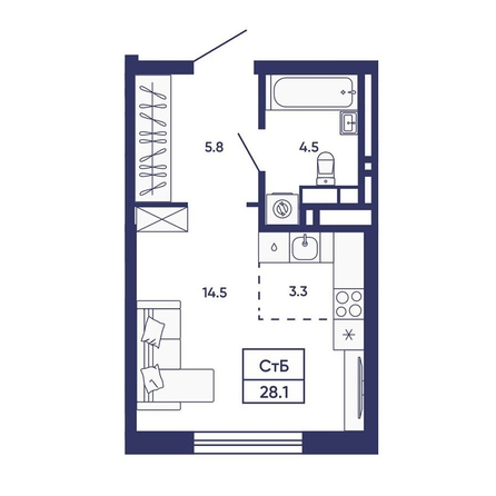 
  Продается студия 28.1 м², в ЖК Сподвижники, дом 2. Фото 2.