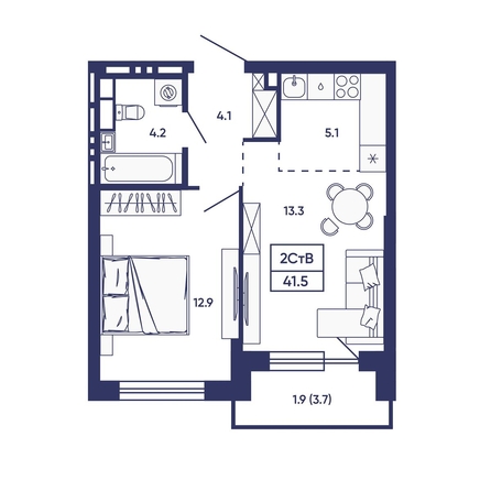 
  Продается 2-комн. квартира 41.5 м², в ЖК Сподвижники, дом 2. Фото 4.