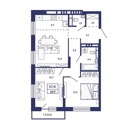 
  Продается 3-комн. квартира 65.9 м², в ЖК Сподвижники, дом 2. Фото 2.