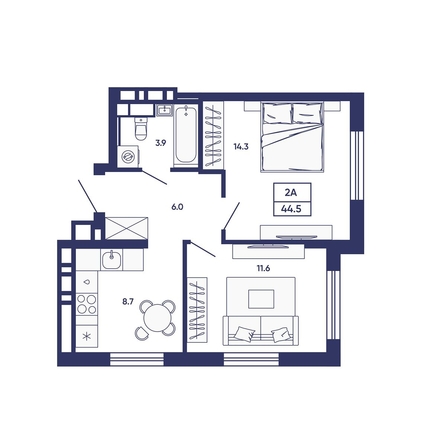 
  Продается 2-комн. квартира 44.5 м², в ЖК Сподвижники, дом 3. Фото 2.
