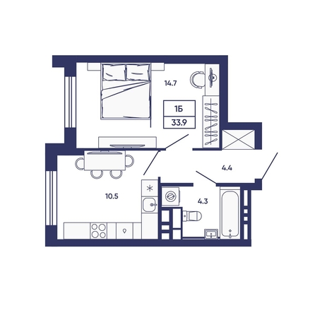 
  Продается 1-комн. квартира 33.9 м², в ЖК Сподвижники, дом 3. Фото 2.