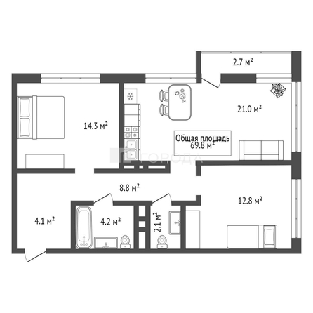 
  Продается 2-комн. квартира 69.83 м², в ЖК Авиатор, дом 1-1. Фото 36.