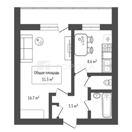 
  Продается 1-комн. квартира 31.3 м². Фото 6.