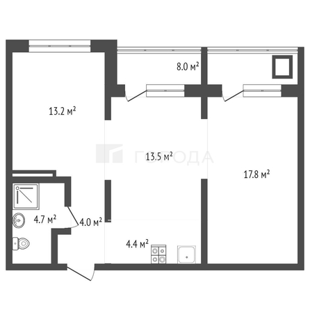 
  Продается 2-комн. квартира 61.4 м², в ЖК Галактика, дом 6 Меркурий. Фото 7.