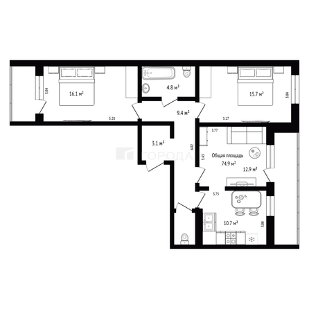 
  Продается 3-комн. квартира 74.9 м². Фото 28.