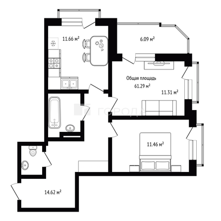 
  Продается 2-комн. квартира 61.29 м², в ЖК Ломоносов. Фото 34.