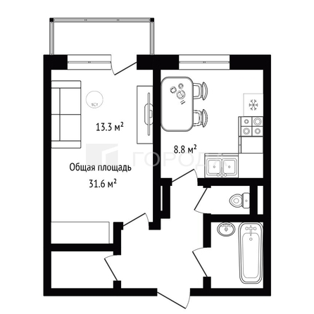 
  Продается 1-комн. квартира 31.6 м². Фото 12.