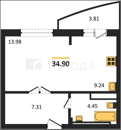 
  Продается 1-комн. квартира 35 м², в ЖК Покровский, блок-секция  3, 4, 5. Фото 8.