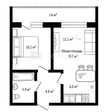 
  Продается 1-комн. квартира 39.7 м², в ЖК Венеция-3 , дом 12. Фото 23.