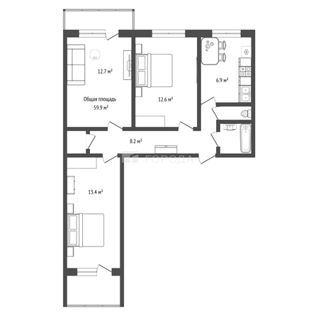 
  Продается 3-комн. квартира 59.9 м². Фото 16.