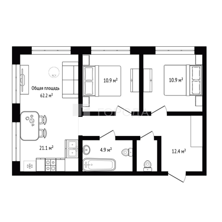 
  Продается 2-комн. квартира 62.2 м², в ЖК Европейский берег, дом 27. Фото 10.