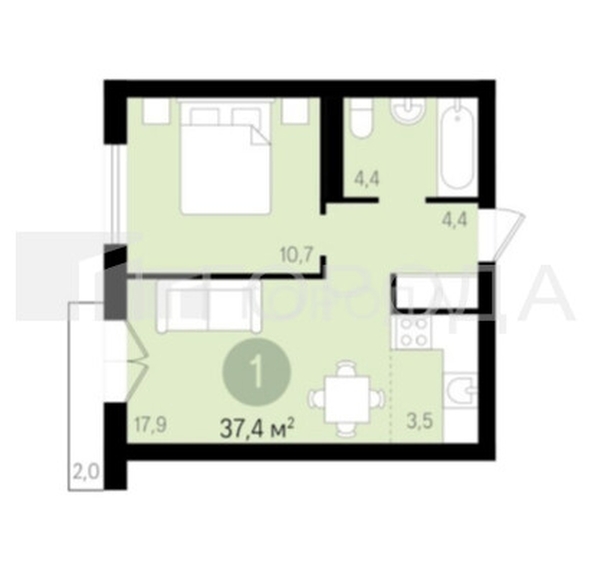 
  Продается 1-комн. квартира 38 м², в ЖК Дунаевский, дом 3. Фото 12.