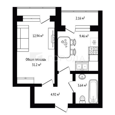 
  Продается 1-комн. квартира 31.2 м², в ЖК Комсомольский проспект, дом 1. Фото 12.