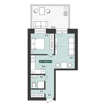 
  Продается 2-комн. квартира 45 м², в ЖК Альпийский квартал, 2 очередь. Фото 11.