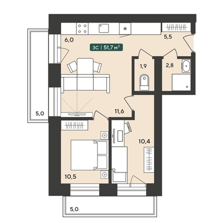 
  Продается 3-комн. квартира 51.7 м², в ЖК Альпийский квартал, 2 очередь. Фото 11.