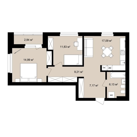 
  Продается 3-комн. квартира 70.92 м², в ЖК  Римский квартал, 2 очередь. Фото 2.