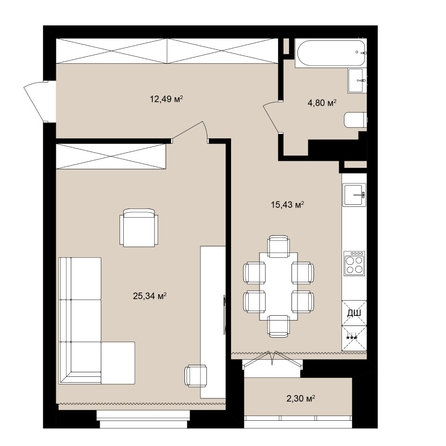 
  Продается студия 60.34 м², в ЖК  Римский квартал, 2 очередь. Фото 2.