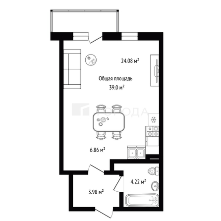 
  Продается студия 39 м². Фото 11.