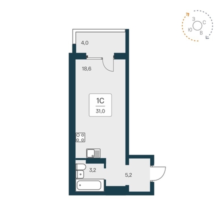 
  Продается студия 31.1 м², в ЖК Квартал Сосновый бор, дом 1. Фото 8.