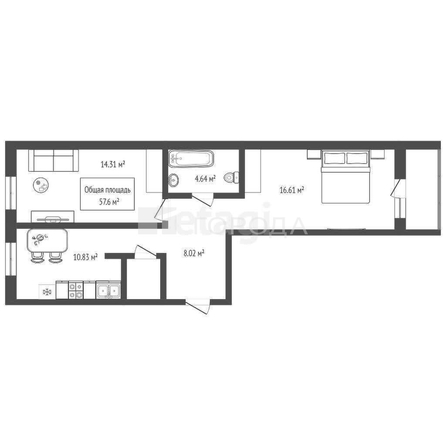 
  Продается 2-комн. квартира 57.6 м². Фото 7.