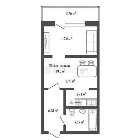 
  Продается 2-комн. квартира 39 м². Фото 3.