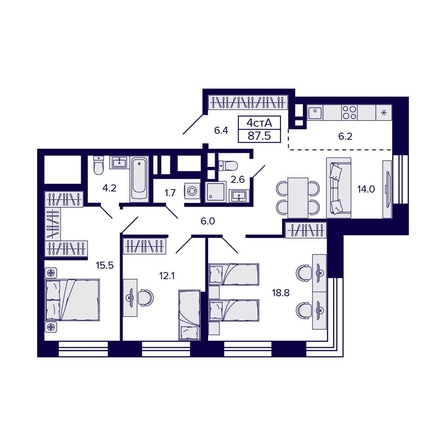
  Продается 4-комн. квартира 86.6 м², в ЖК Цитатум. Фото 1.