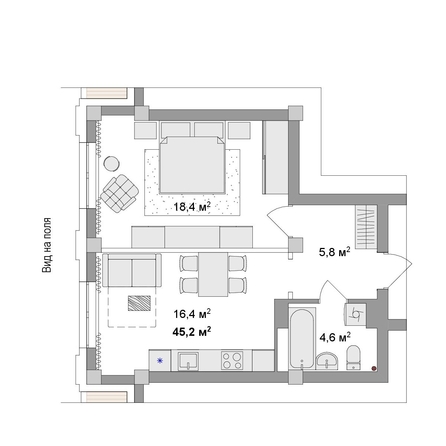 
  Продается 2-комн. квартира 45.2 м², в ЖК Мегаполис. Фото 6.