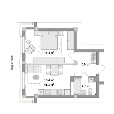 
  Продается 2-комн. квартира 45.3 м², в ЖК Мегаполис. Фото 6.