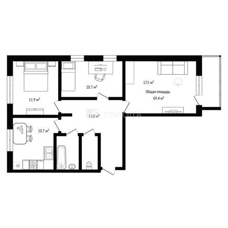 
  Продается 3-комн. квартира 69.4 м². Фото 1.