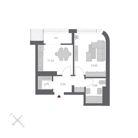
  Продается 1-комн. квартира 42.61 м², в ЖК Беринг, дом 3. Фото 2.