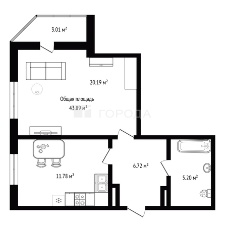 
  Продается 1-комн. квартира 43.89 м². Фото 2.