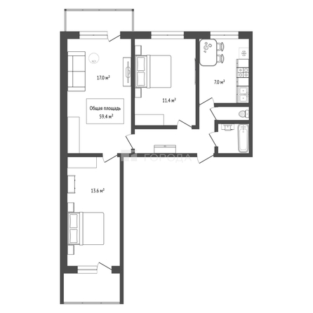 
  Продается 3-комн. квартира 59.4 м². Фото 8.