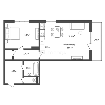 
  Продается 1-комн. квартира 56 м². Фото 23.